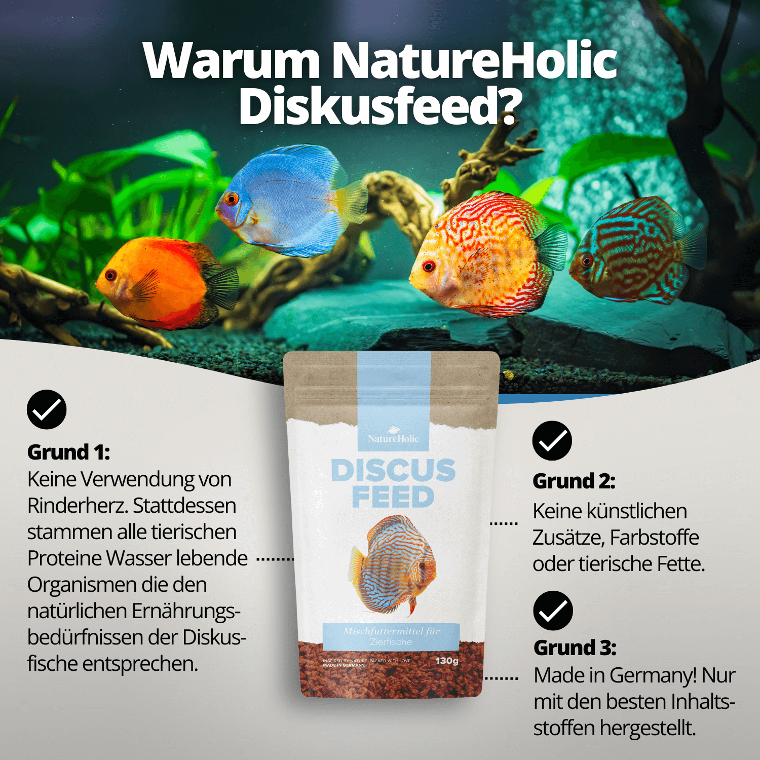 Bunte Diskusfische mit NatureHolic Discus Feed Beutel